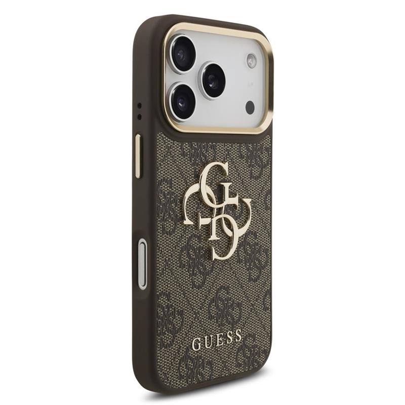 Guess PU Leather 4G Metal Logo Gold Frame kryt iPhone 18 Pro hnedý 