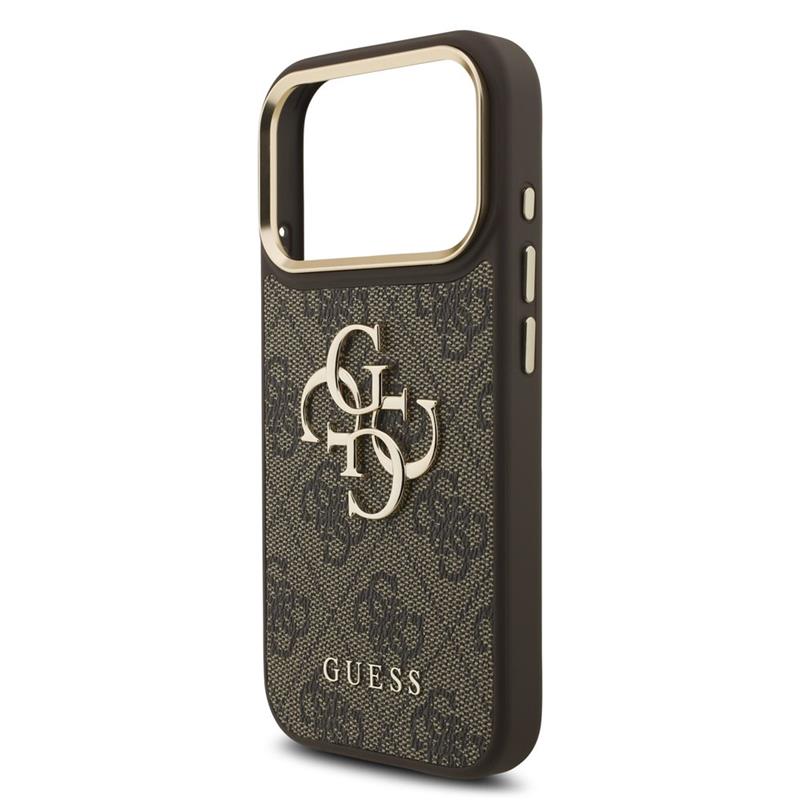 Guess PU Leather 4G Metal Logo Gold Frame kryt iPhone 18 Pro hnedý 