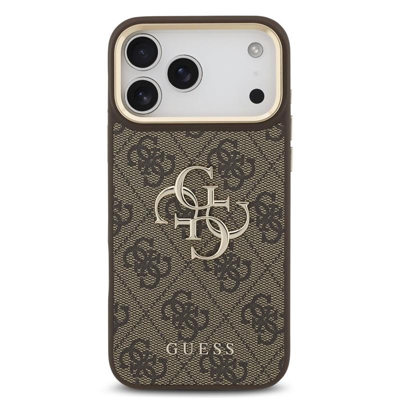 Guess PU Leather 4G Metal Logo Gold Frame kryt iPhone 18 Pro Max hnedý 