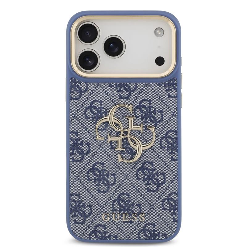 Guess PU Leather 4G Metal Logo Gold Frame kryt iPhone 18 Pro Max modrý 
