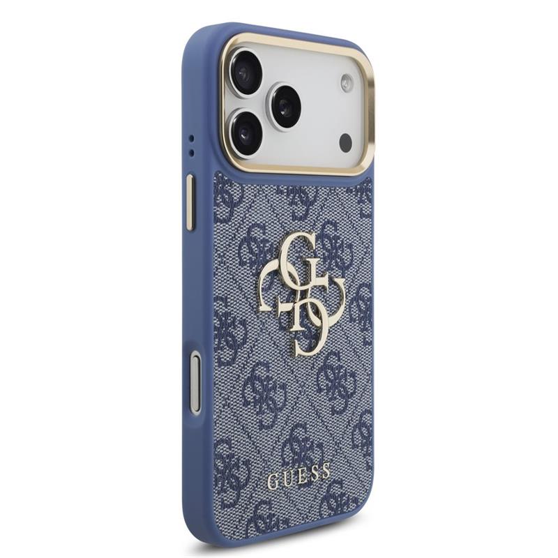 Guess PU Leather 4G Metal Logo Gold Frame kryt iPhone 18 Pro Max modrý 