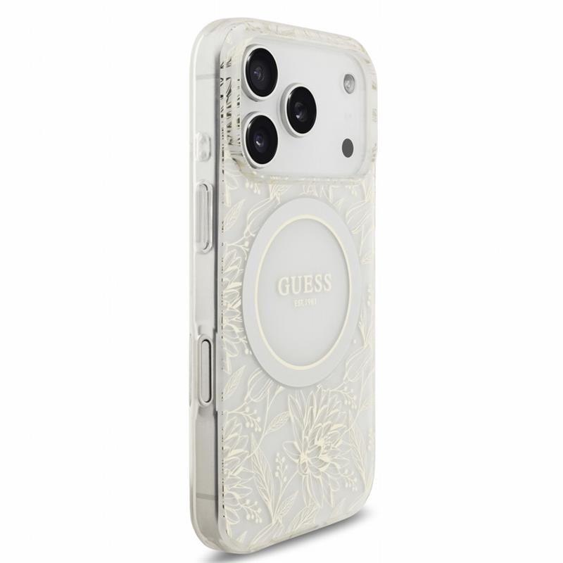 Guess IML Flowers Allover Strap MagSafe kryt iPhone 18 Pro biely 