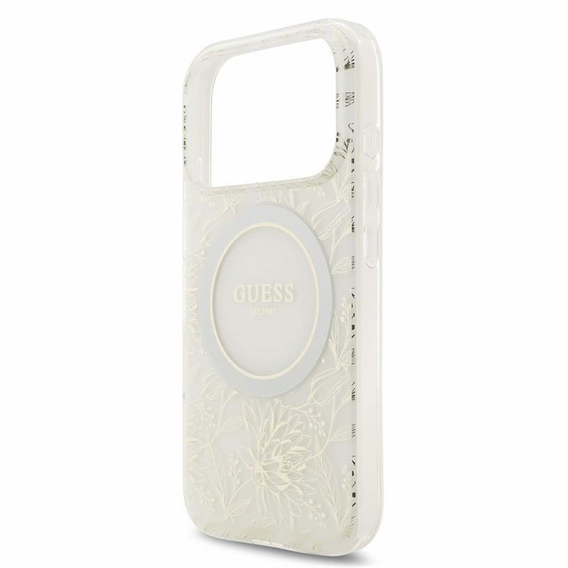 Guess IML Flowers Allover Strap MagSafe kryt iPhone 18 Pro biely 