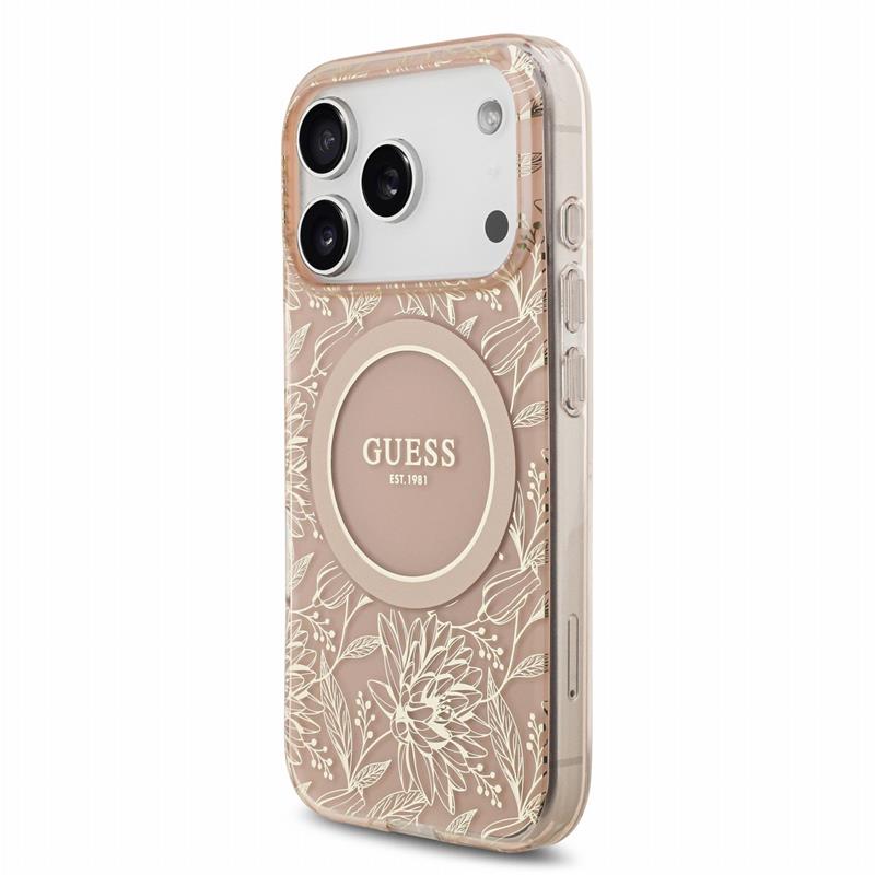 Guess IML Flowers Allover Strap MagSafe kryt iPhone 18 Pro Max ružový 