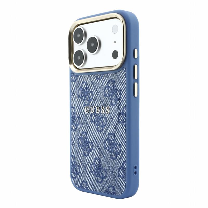 Guess PU Leather 4G Gold Frame Embossed MagSafe kryt iPhone 18 Pro Max modrý 