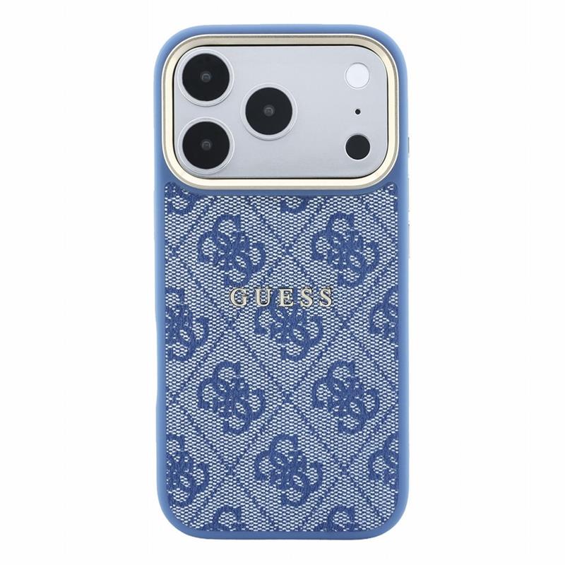 Guess PU Leather 4G Gold Frame Embossed MagSafe kryt iPhone 18 Pro modrý 