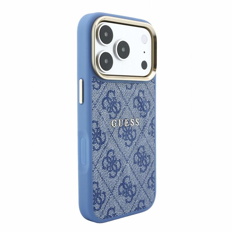 Guess PU Leather 4G Gold Frame Embossed MagSafe kryt iPhone 18 Pro modrý 