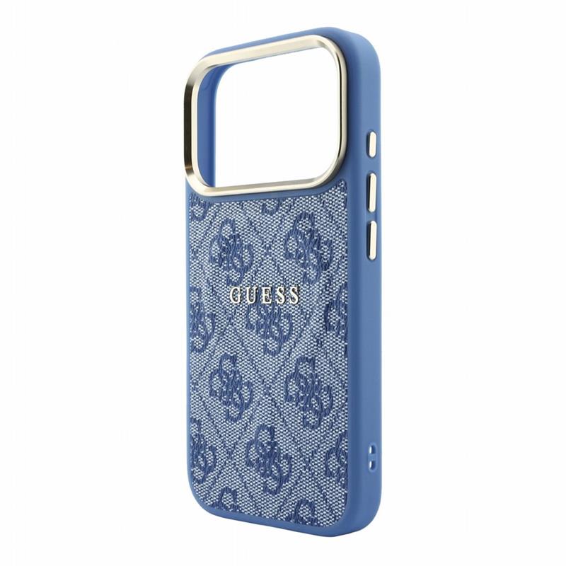 Guess PU Leather 4G Gold Frame Embossed MagSafe kryt iPhone 18 Pro Max modrý 
