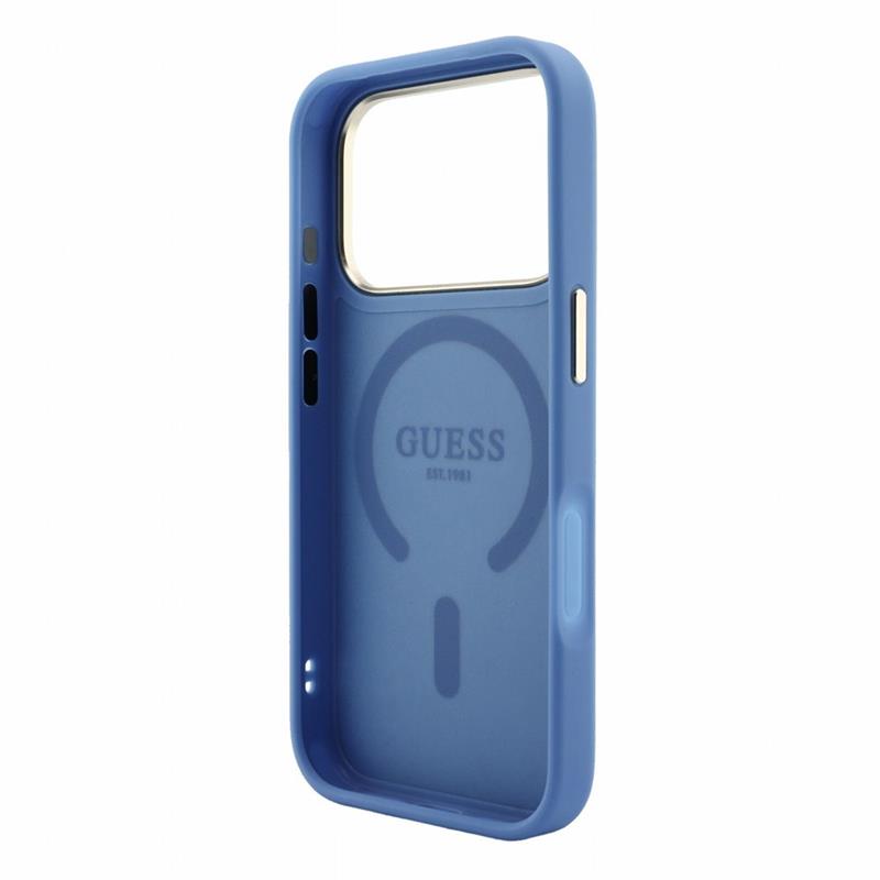 Guess PU Leather 4G Gold Frame Embossed MagSafe kryt iPhone 18 Pro Max modrý 