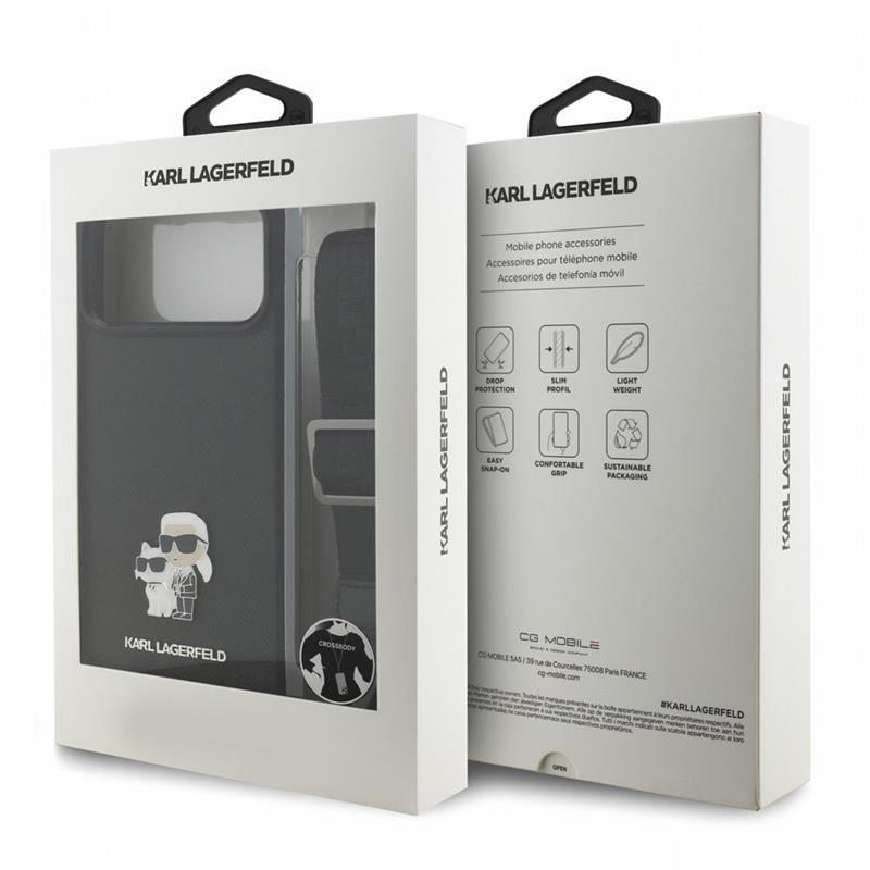 Karl Lagerfeld Saffiano Crossbody Popruh Karl and Choupette kryt iPhone 18 Pro Max čierna 