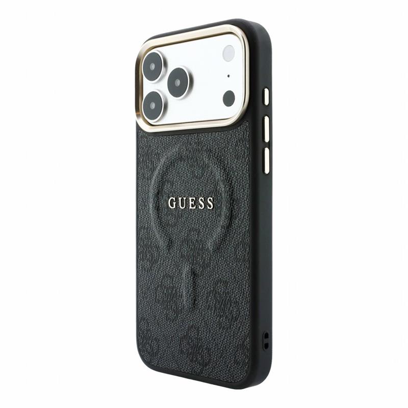 Guess PU Leather 4G Gold Frame Embossed MagSafe kryt iPhone 18 Pro Max čierny 