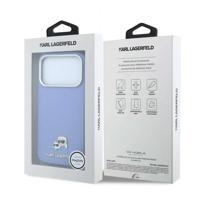 Karl Lagerfeld PU Grained Semi Wrap K&CH Heads Magsafe kryt iPhone 18 Pro modrý 