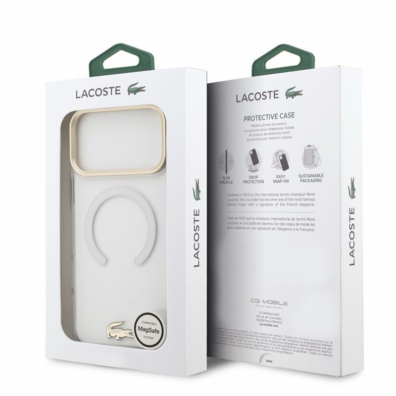 Lacoste PC/TPU Frosted Finish Gold Logo MagSafe kryt iPhone 18 Pro Max priehľadný 