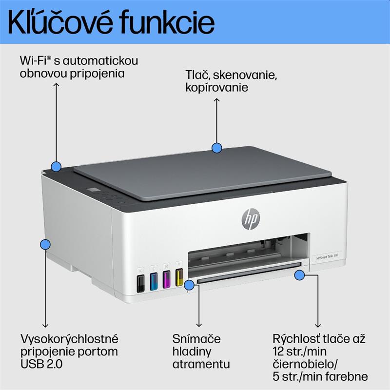 HP All-in-One Ink Smart Tank Wireless 580 (A4, 12/5 ppm, USB, Wi-Fi, BT, Print, Scan, Copy) 