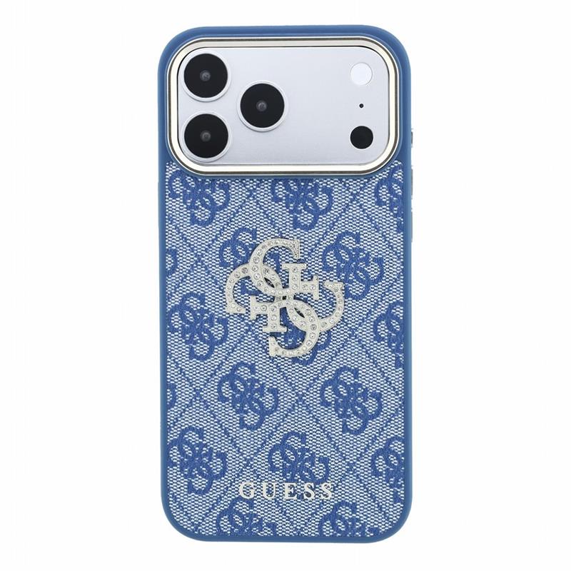 Guess PU 4G Strass Metal Logo kryt iPhone 18 Pro Max modrý 