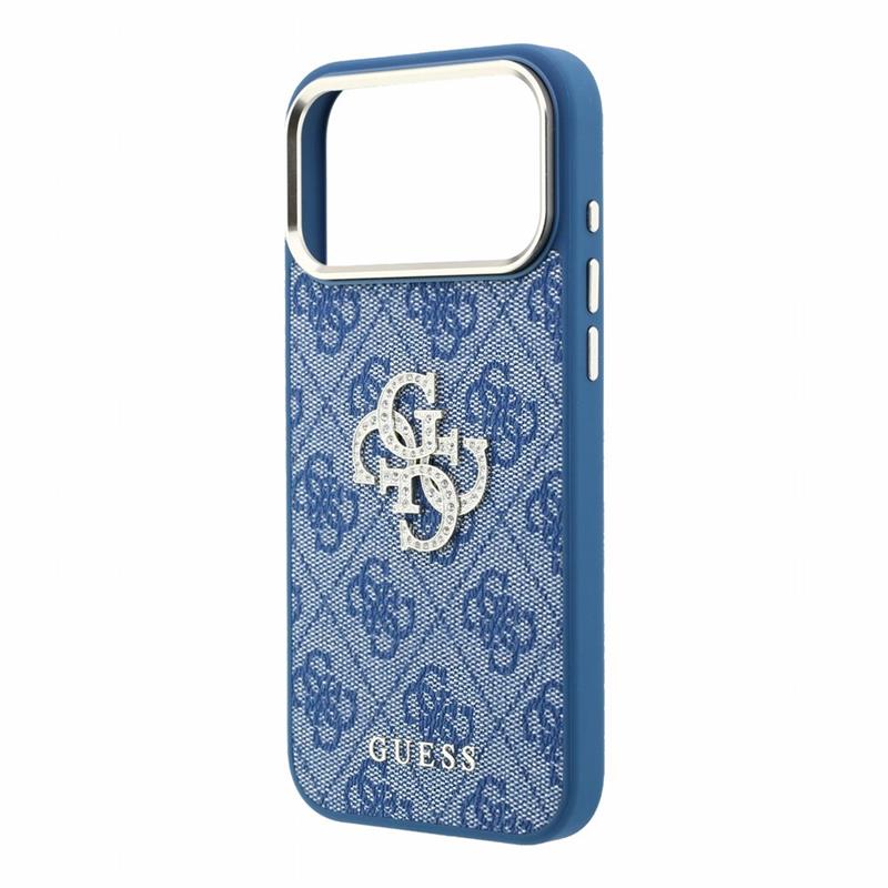Guess PU 4G Strass Metal Logo kryt iPhone 18 Pro Max modrý 