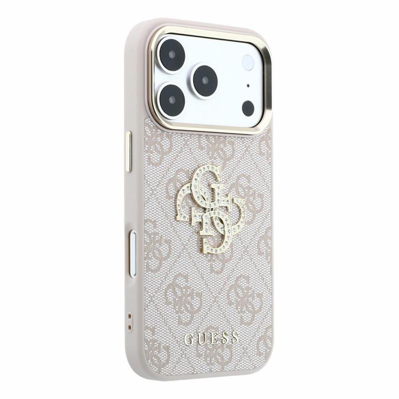 Guess PU 4G Strass Metal Logo kryt iPhone 18 Pro ružový 