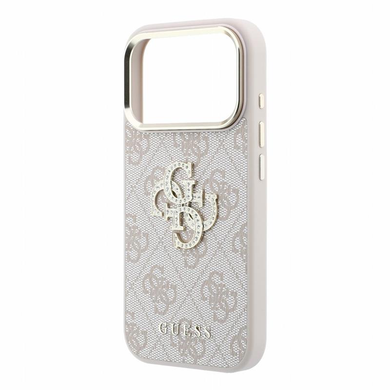 Guess PU 4G Strass Metal Logo kryt iPhone 18 Pro ružový 