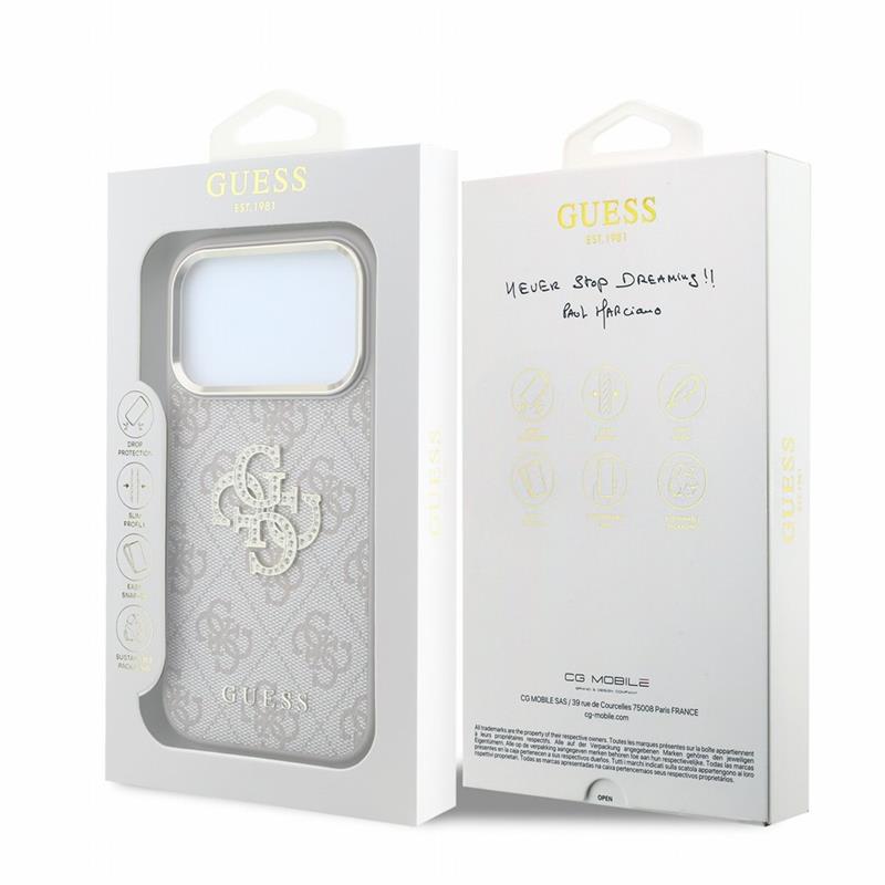 Guess PU 4G Strass Metal Logo kryt iPhone 18 Pro ružový 