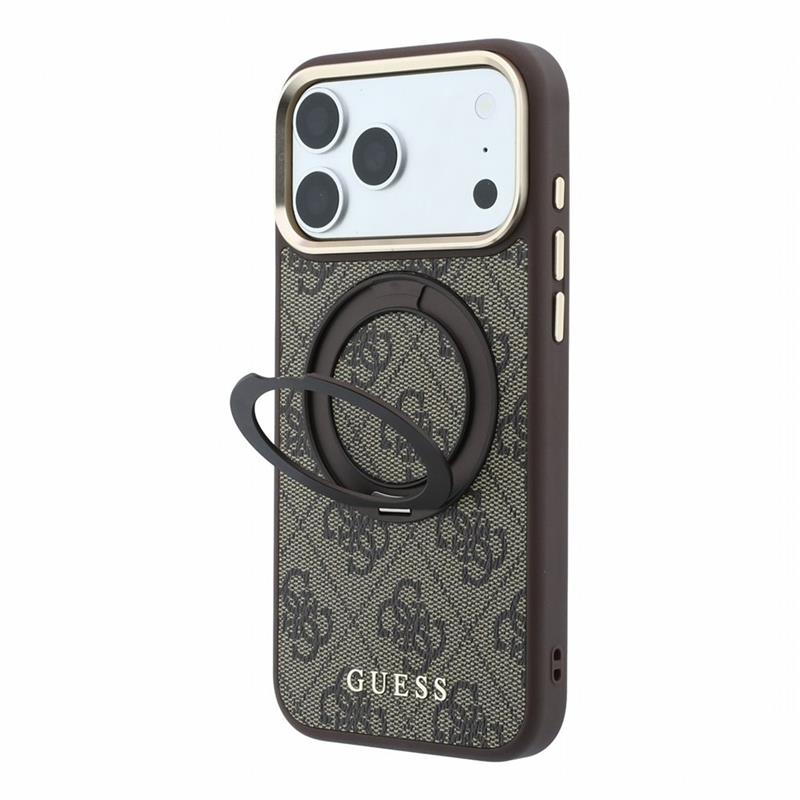 Guess PU 4G Ring Stand MagSafe kryt iPhone 18 Pro Max hnedý 