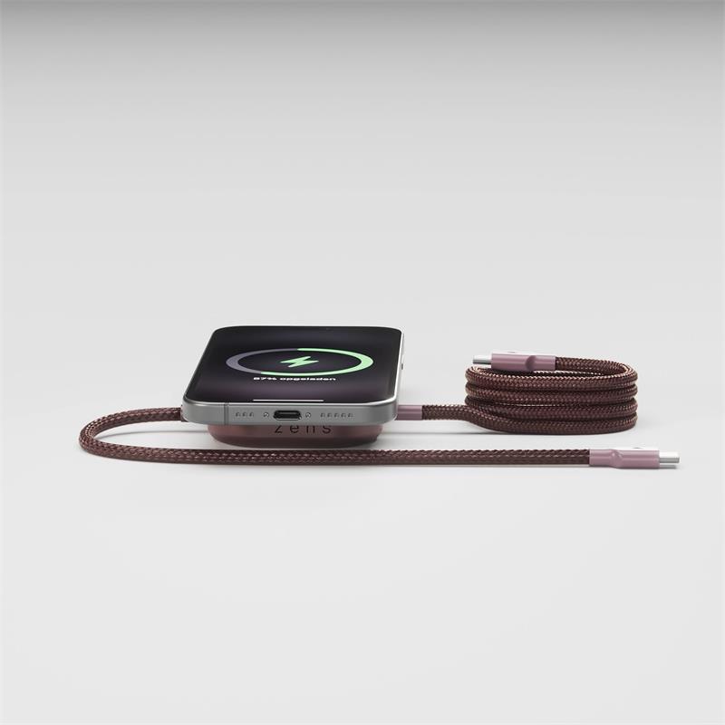 ZENS USB C - C Pro 2 cable 1,5 m 240W with Qi2 charger Dark Cherry 