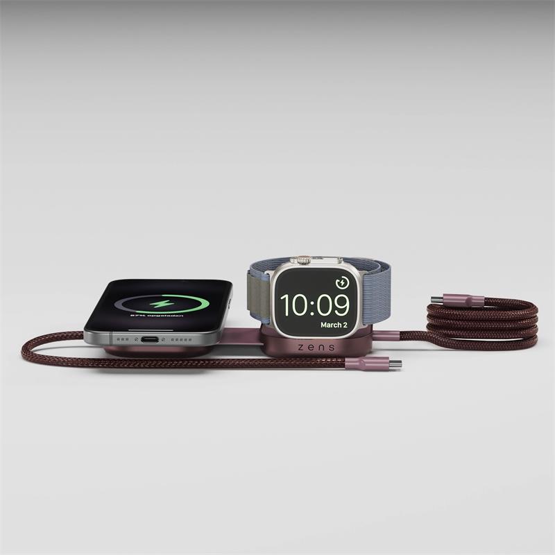 ZENS Pro 3 USB C - C cable 1,5 m 240W Qi2 charger+ Watch Dark Cherry 