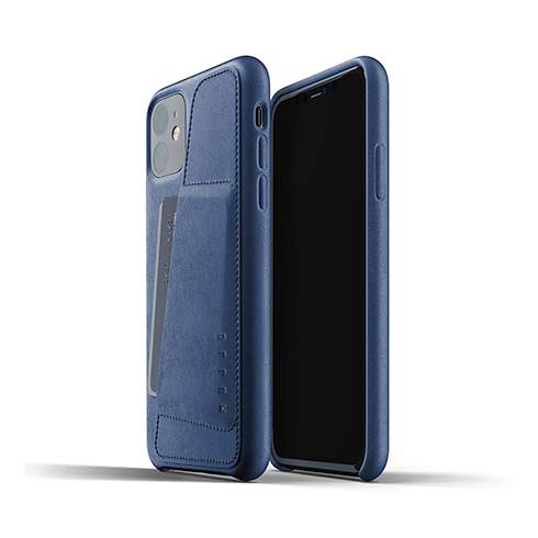 Mujjo kryt Full Leather Wallet Case pre iPhone 11 - Monaco Blue