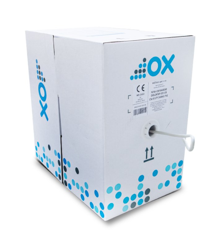 OXnet kábel UTP, Cat5E, drôt, PVC, Eca, box 305m - šedá 