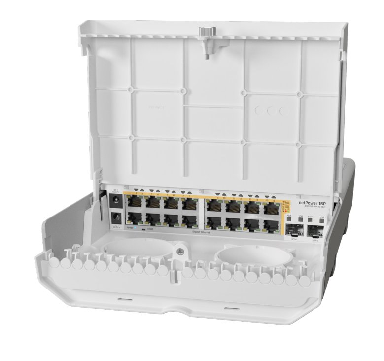 MIKROTIK RouterBOARD Cloud Router Switch  netPower 16P + L5 (800MHz; 256MB RAM; 16x PoE GLAN; 2x SFP+) outdoor 