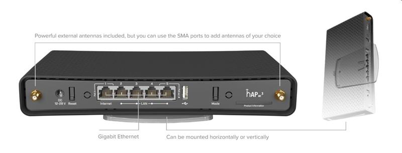 MIKROTIK RouterBOARD hAP AC3 + L4 (716MHz; 256MB RAM, 5xGLAN switch, 1x 2,4+5GHz 802.11ac plastic case, zdroj) 