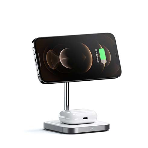 Satechi 2-in-1 Magnetic Wireless Charging Stand - White Aluminium 