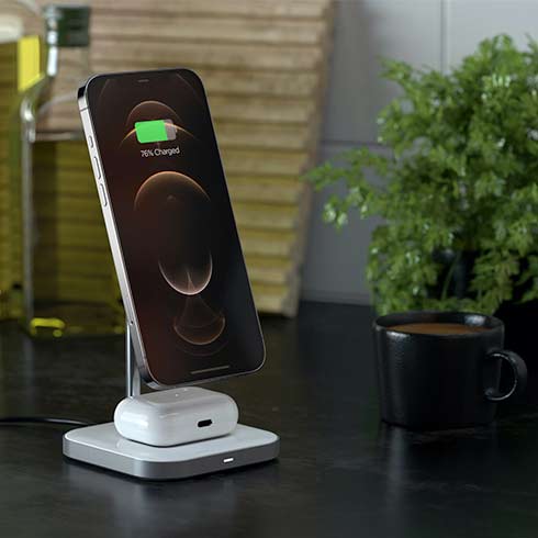 Satechi 2-in-1 Magnetic Wireless Charging Stand - White Aluminium 