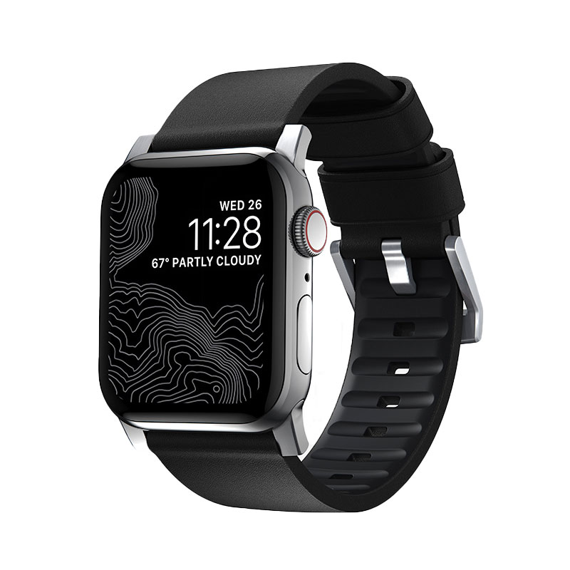 Nomad kožený remienok pre Apple Watch 42/44/45 mm - Active Pro Black/Silver Hardware 