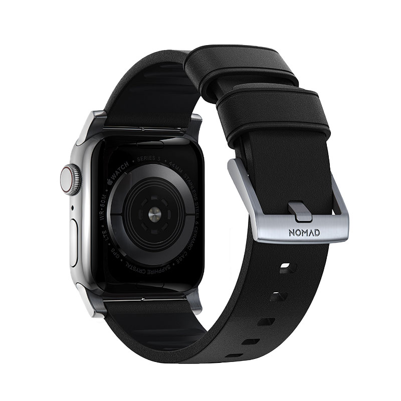Nomad kožený remienok pre Apple Watch 42/44/45 mm - Active Pro Black/Silver Hardware 
