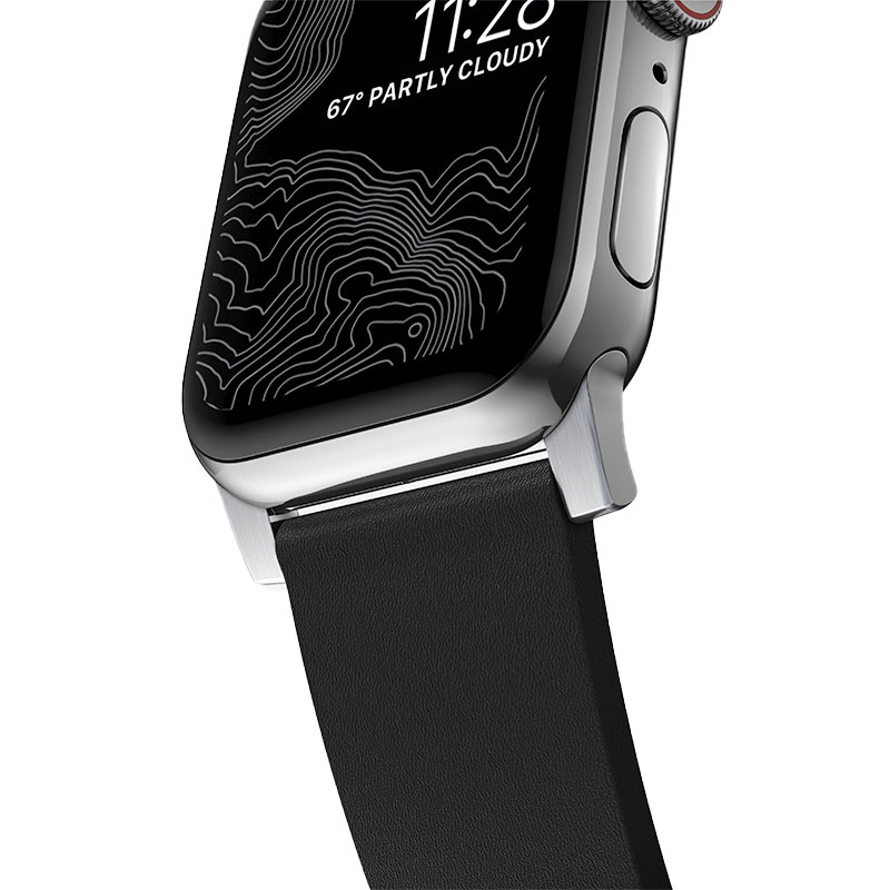 Nomad kožený remienok pre Apple Watch 42/44/45 mm - Active Pro Black/Silver Hardware 