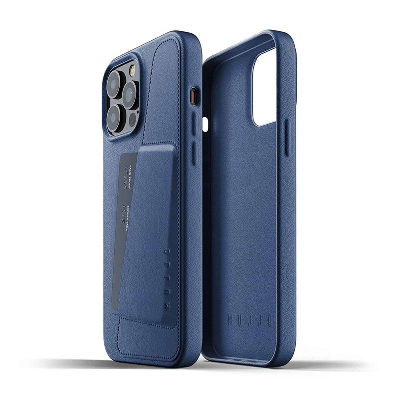 Mujjo kryt Full Leather Wallet Case pre iPhone 13 Pro Max - Monaco Blue 