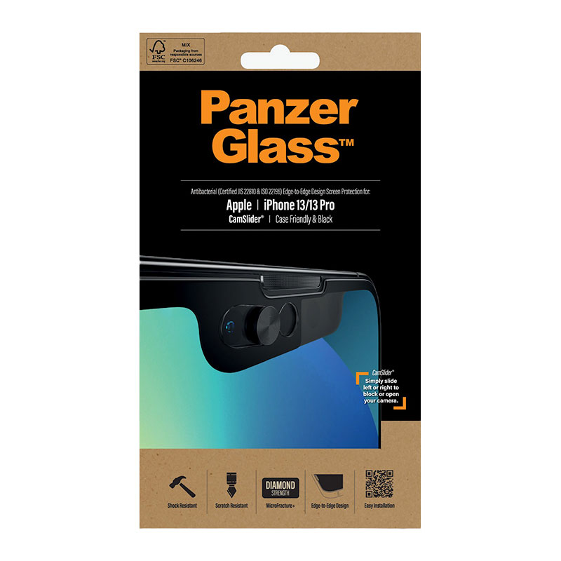 PanzerGlass ochranné sklo Camslider AB pre iPhone 13/13 Pro - Black Frame 