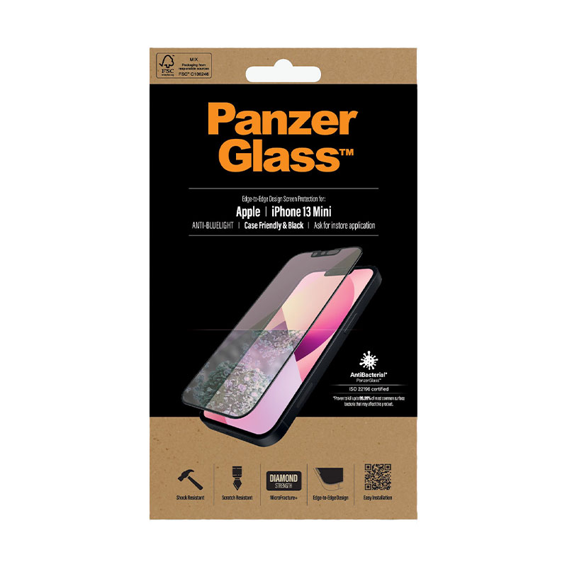 PanzerGlass ochranné sklo Friendly Case Anti-Bluelight pre iPhone 13 mini - Black Frame 