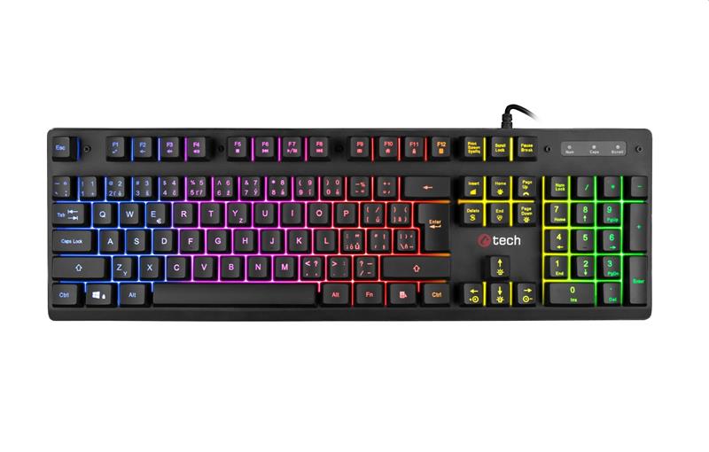 Polomechanická herná klávesnica C-TECH Iris (GKB-08), casual gaming, CZ/SK, duhové podsvietenie, USB 