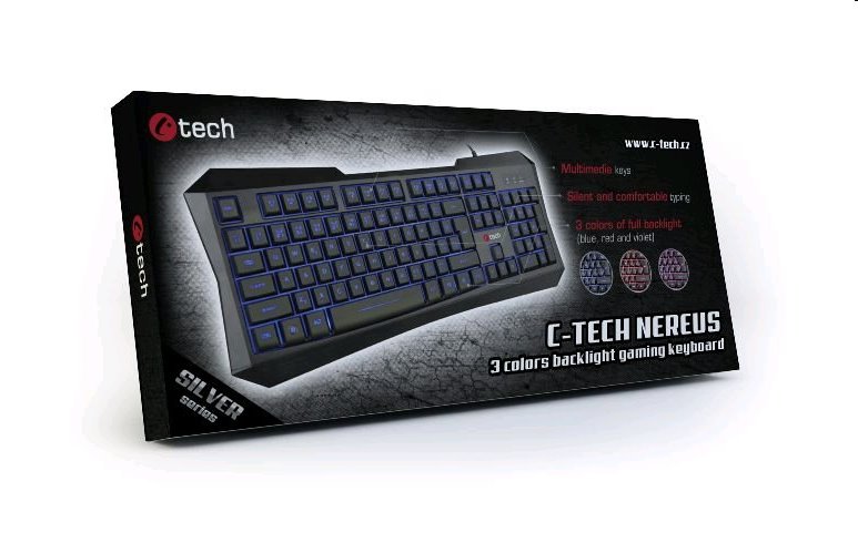 Herná klávesnica C-TECH Nereus (GKB-13), casual gaming, CZ/SK, 3 farebné podsvietenie, USB 