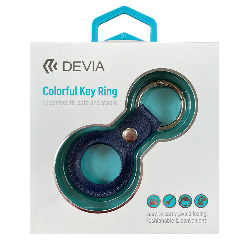 Devia puzdro Leather Key Ring pre Airtag - Blue 