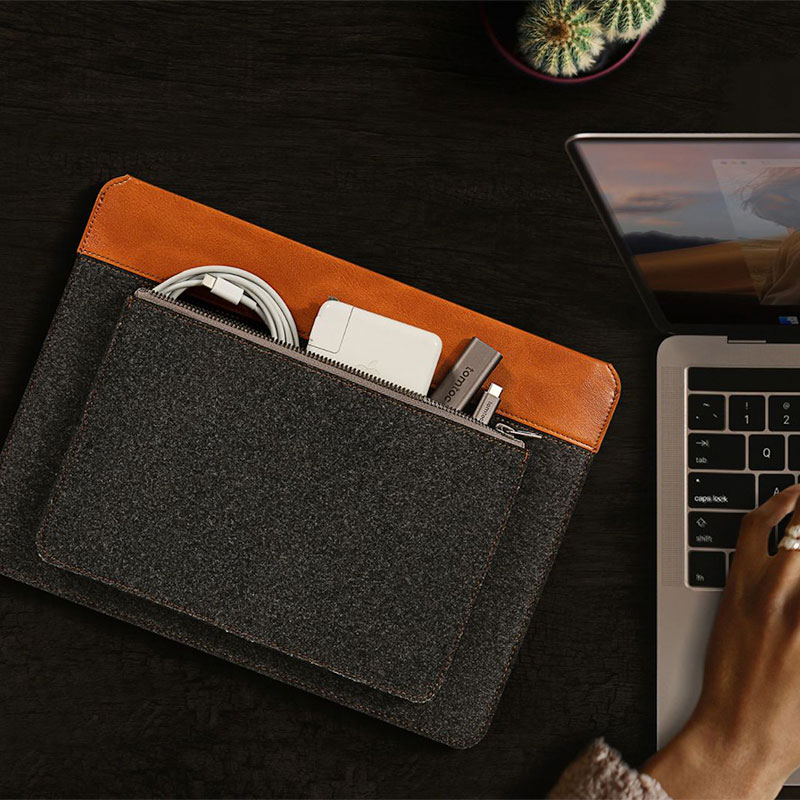 Tomtoc puzdro Felt & PU Leather Case pre Macbook Pro/Air 13" - Gray/Brown 
