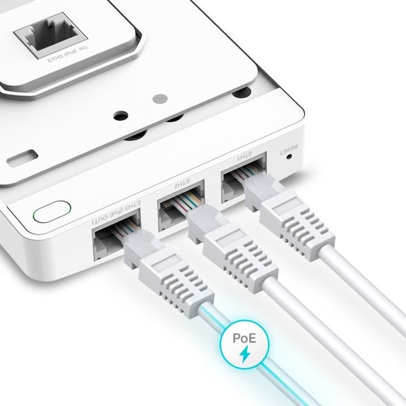 tp-link EAP615-WALL, AX1800 Wall-Plate Dual-Band Wi-Fi 6 Access Point PORT: Uplink: 1× Gigabit RJ45 Port Downlink: 3× Gigabit RJ45 