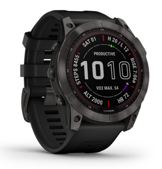 Garmin fenix 7X Sapphire Solar,  Titan Carbon Gray/  Black Silicone Band 