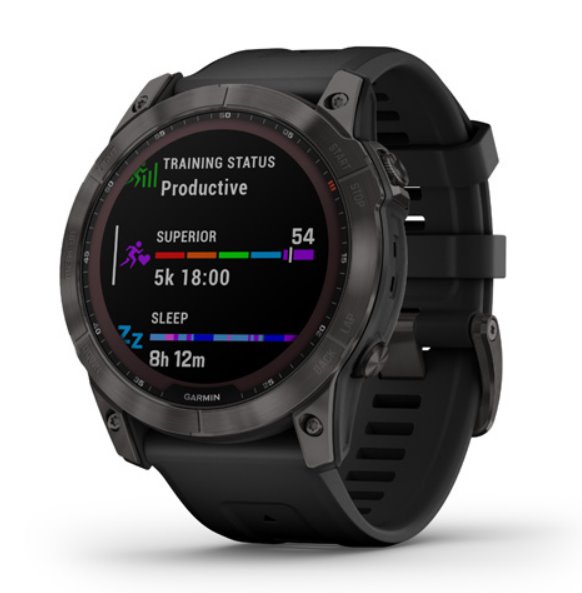 Garmin fenix 7X Sapphire Solar,  Titan Carbon Gray/  Black Silicone Band 