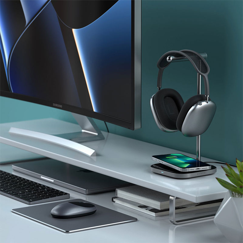 Satechi stojan 2-in-1 Headphone Stand With Wireless Charger - Space Grey Aluminium 