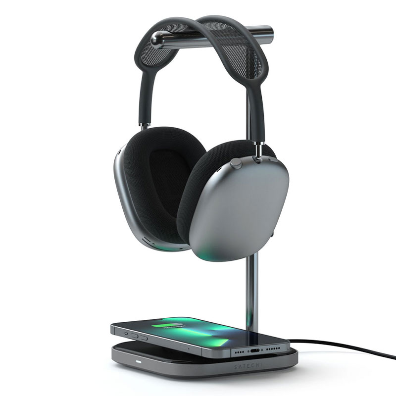 Satechi stojan 2-in-1 Headphone Stand With Wireless Charger - Space Grey Aluminium 