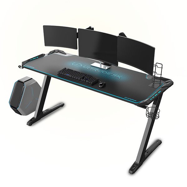 ULTRADESK Herný stôl SPACE XXL BLUE, 154x61 cm, 78 cm, RGB podsvietenie s dotykovým panelom, s celoplošnou podložkou 