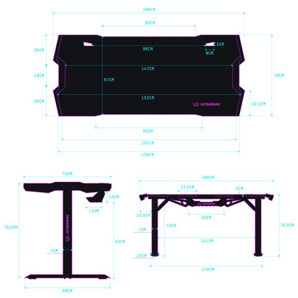 ULTRADESK Herný stôl FORCE - biely, 166x70 cm, 76.5 cm, s XXL podložkou pod myš, držiak slúchadiel aj nápojov, RGB 