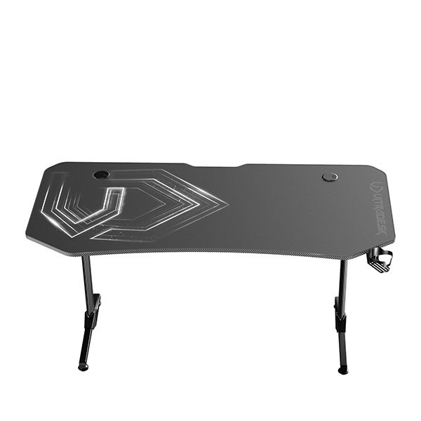 ULTRADESK Herný stôl FRAG XXL BLACK, 160 x 75 cm, 75 cm, držiak nápojov a slúchadiel, stojan BEAM, s celoplošnou XXL pod 
